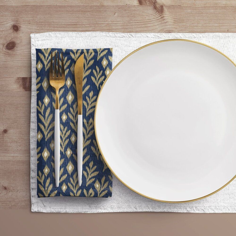 NWT Porter Anna- Navy & Gold Cotton Napkin 4-set, Laurel